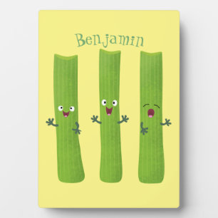 Cute celery sticks trio cartoon vegetables plaque