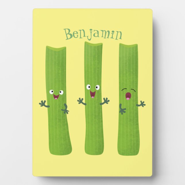 Cute celery sticks trio cartoon vegetables plaque (Front)