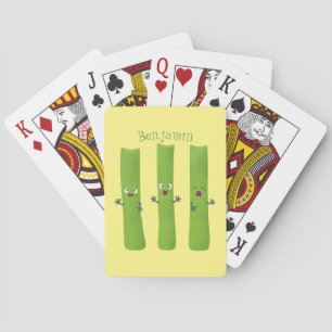 Cute celery sticks trio cartoon vegetables playing cards