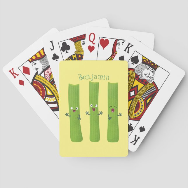 Cute celery sticks trio cartoon vegetables  playing cards (Back)