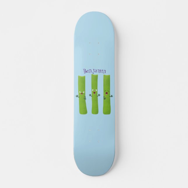 Cute celery sticks trio cartoon vegetables skateboard (Front)