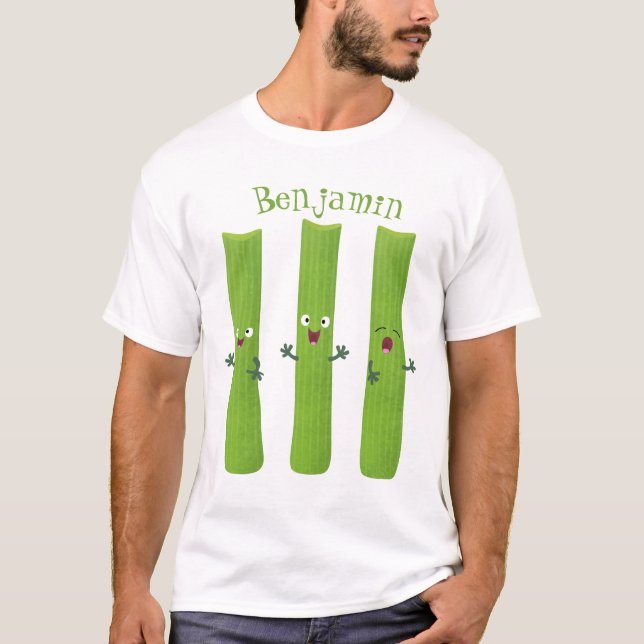 Cute celery sticks trio cartoon vegetables T-Shirt (Front)