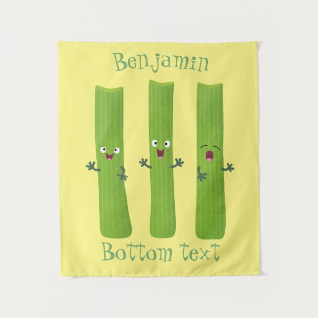 Cute celery sticks trio cartoon vegetables tapestry (Front)