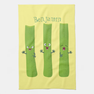 Cute celery sticks trio cartoon vegetables tea towel