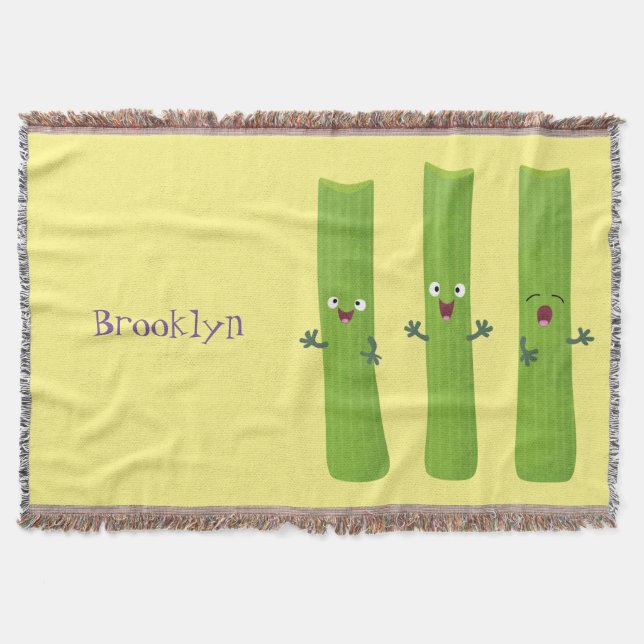 Cute celery sticks trio cartoon vegetables throw blanket (Front)