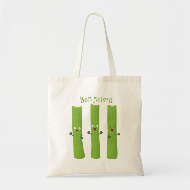 Cute celery sticks trio cartoon vegetables tote bag (Front)
