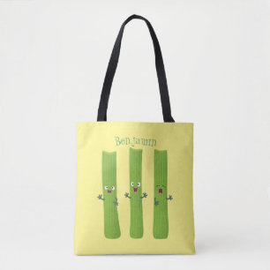 Cute celery sticks trio cartoon vegetables tote bag