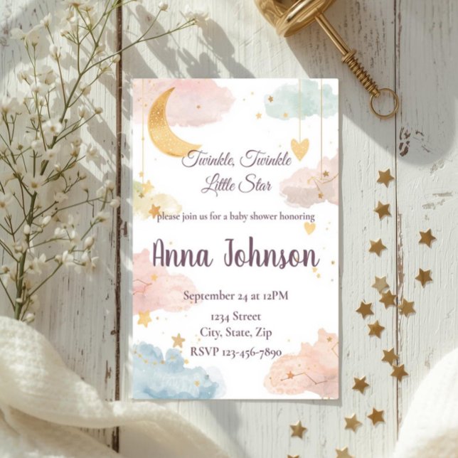 Cute Celestial Baby Shower Invitation | Watercolor (Creator Uploaded)