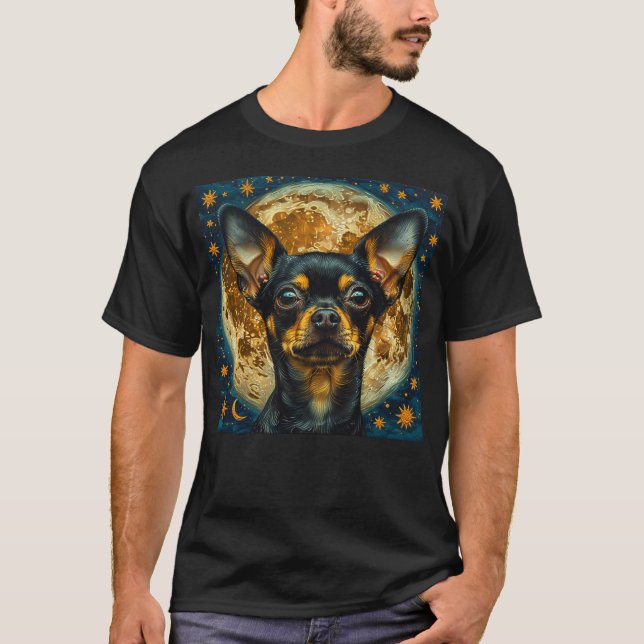 Cute Celestial Chihuahua with Moon and Stars T-Shirt (Front)