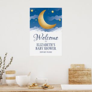 Cute Celestial Moon and Stars Baby Shower Poster