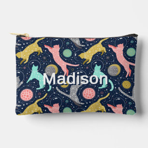 Cute Celestial Mystical Space Cats Personalised Accessory Pouch
