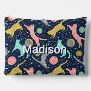 Cute Celestial Mystical Space Cats Personalised Accessory Pouch