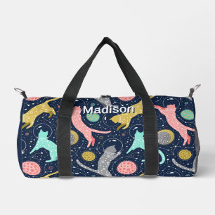 Cute Celestial Mystical Space Cats Personalised Duffle Bag