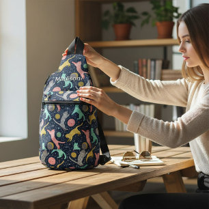 Cute Celestial Mystical Space Cats Personalised Sling Bag