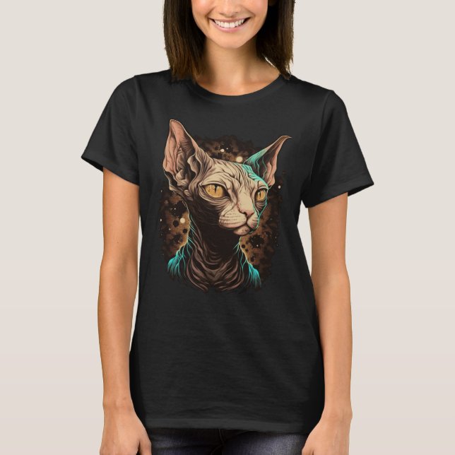 Cute Celestial Sphynx Cat Breed Occult Witch T-Shirt (Front)