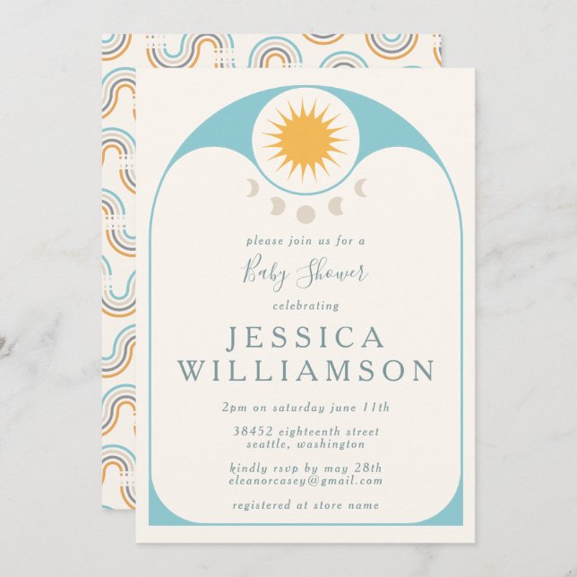 Cute Celestial Star and Moon in Blue Baby Shower   Invitation (Front/Back)