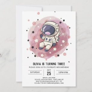 Cute Celestial Whimsy Astronaut Birthday Invitation