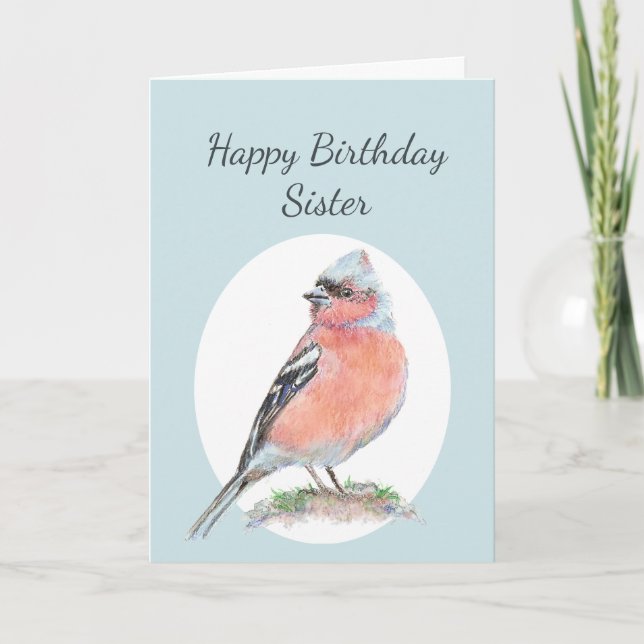 Cute Chaffinch Watercolor Birthday Sister  Card (Front)