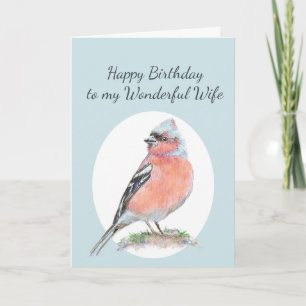 Cute Chaffinch Watercolor Birthday Wonderful Wife Card