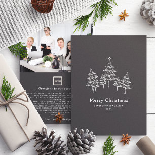 Cute Chalk Christmas Trees Black White Business Holiday Card