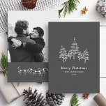 Cute Chalk Christmas Trees Black White Photo  Holiday Card<br><div class="desc">Cute Chalk Christmas Trees Black White Family Photo Card. The Family photo card features cute chalk Christmas trees. Elegant and modern design. One photo.</div>