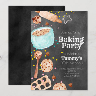 Cute chalkboard baking birthday party invite
