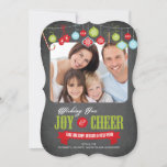 Cute Chalkboard Family Christmas Photo Card<br><div class="desc">Cute bracket die cut trendy chalkboard family christmas card featuring candy canes, mittens, retro ornaments with the holiday saying "Wishing you Joy & Cheer" in red & green typography. Flip our photo card over to view a coordinating snowflake chalkboard pattern back for an extra special touch. Available in a modern...</div>