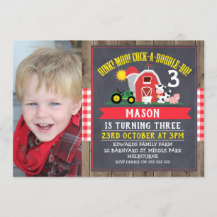 Cute Chalkboard Farm Photo Birthday Invitation