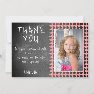 Cute Chalkboard Heart Pattern Birthday Photo Thank You Card