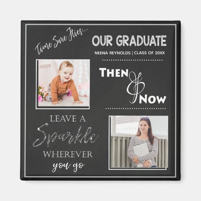Cute Chalkboard Our Graduate Then And Now Photo Magnet (Front)