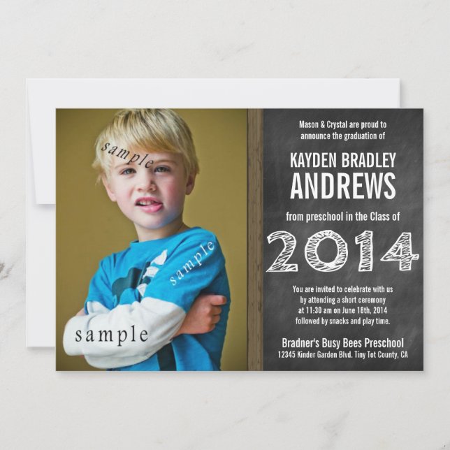 Cute Chalkboard Preschool 2014 Graduation Photo Invitation (Front)