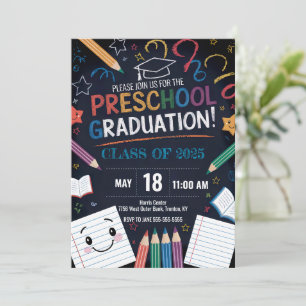 Cute Chalkboard Preschool Graduation Cap Notepad Invitation