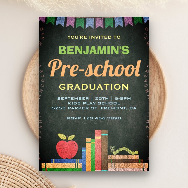 Cute Chalkboard Preschool Graduation Invitation (Creator Uploaded)