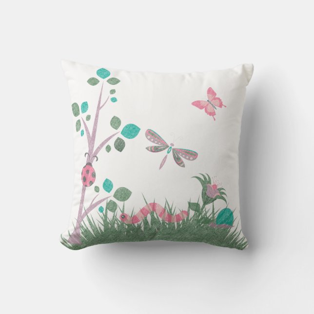 Cute Chalkboard Woodland Bugs White CUSHION (Front)