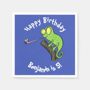 Cute chameleon catching a bug cartoon napkin