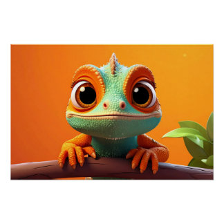 Cute Chameleon in Cartoon Style Poster