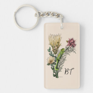 Cute Chameleon in Floral Bouquet Botanical Art Key Ring