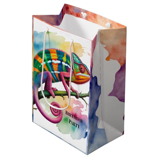 Cute Chameleon Kids Birthday Party Medium Gift Bag (Front Angled)