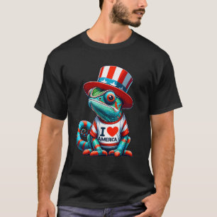 Cute Chameleon Lovers American Flag USA I Love Ame T-Shirt