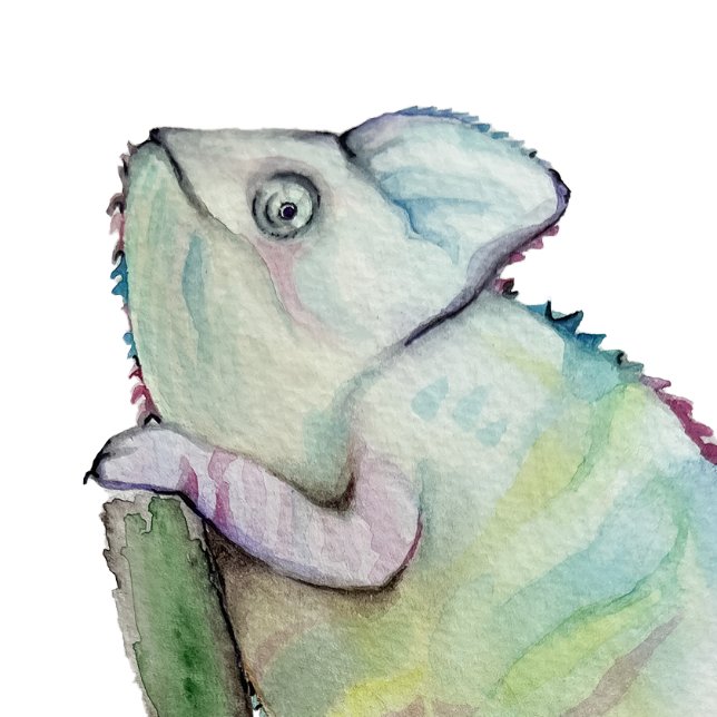 Cute chameleon painted in watercolor round clock (Creator Uploaded)