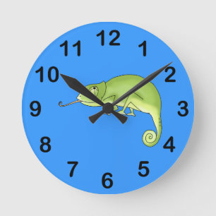 cute chameleon round clock