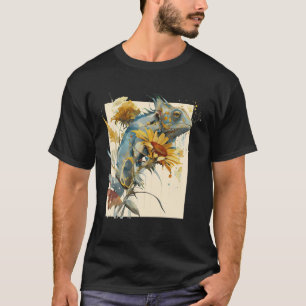 Cute Chameleon Sunflower Floral Lizard T-Shirt