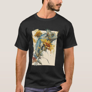 Cute Chameleon Sunflower Floral Lizard T-Shirt
