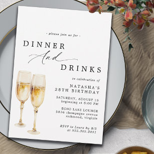  Cute Champagne   Modern Elegant Birthday Dinner Invitation
