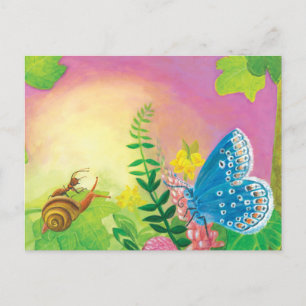 Cute Chapman's Blue Butterfly & Ant & Snail Motif Postcard