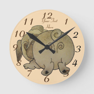 cute character dog drawing play bowing brown pug round clock