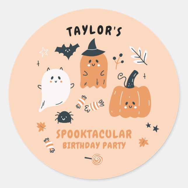 Cute Characters Halloween Birthday Party Classic Round Sticker (Front)