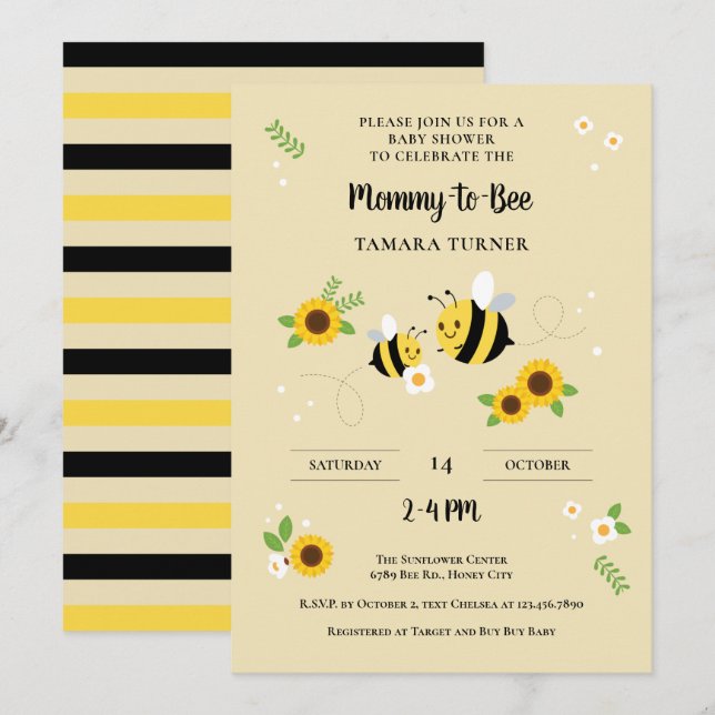 Cute Characters Mummy-to-Bee Baby Shower Invitation (Front/Back)