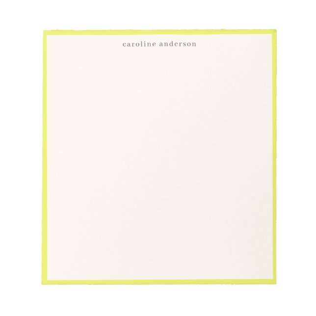 Cute Chartreuse Yellow Border Custom Name Desk Notepad (Front)