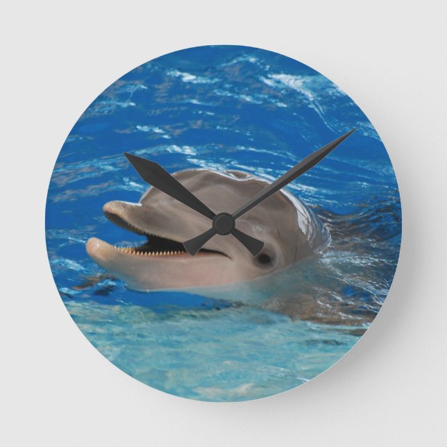 Cute Chattering Dolphin Round Clock (Front)